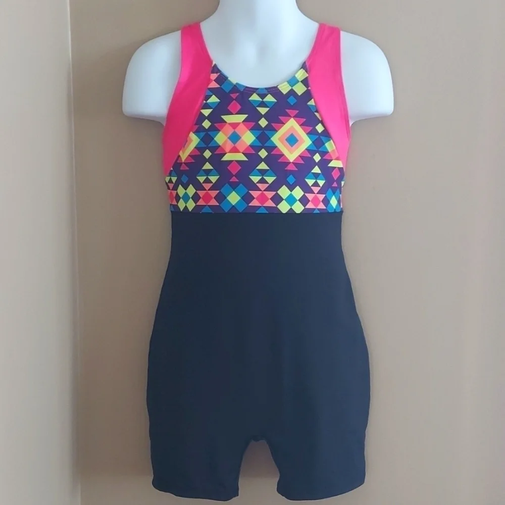 Circo bow Leotard Dance Gymnastics Cheer - multicolor black pink - sz S (6/6X)